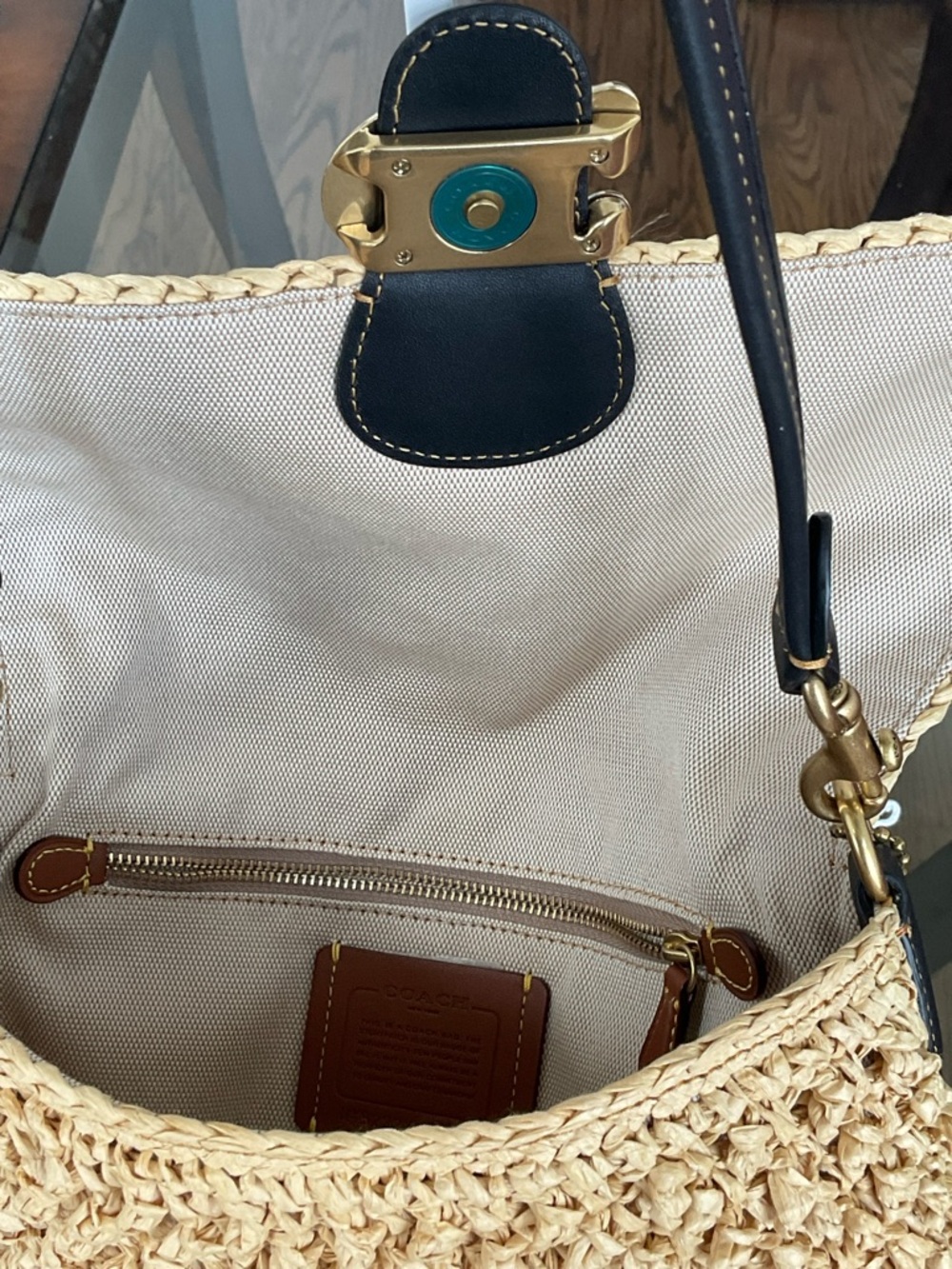Coach soft Tabby 2022 summer straw raffia crochet purse leather straps like new - Picture 4 of 16